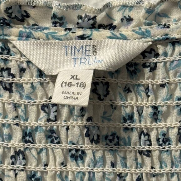 Time And Tru Womens Blue Floral Button-Front Blouse XL women - Picture 3 of 12